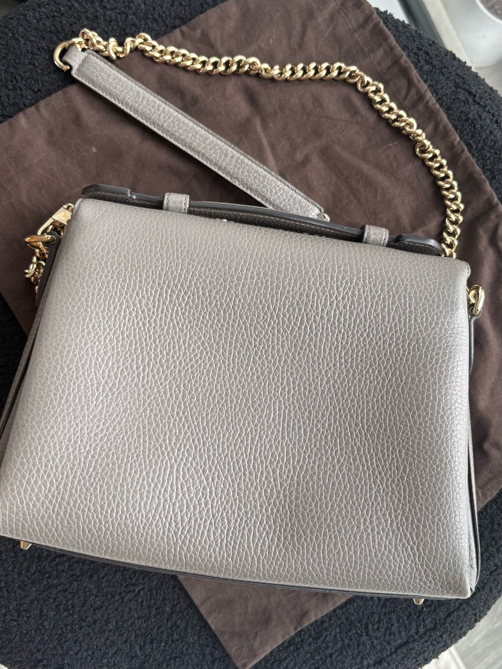 Gucci Gray Leather Top-Handle Shoulder Bag with Gold Hardware - Picture 3 of 9